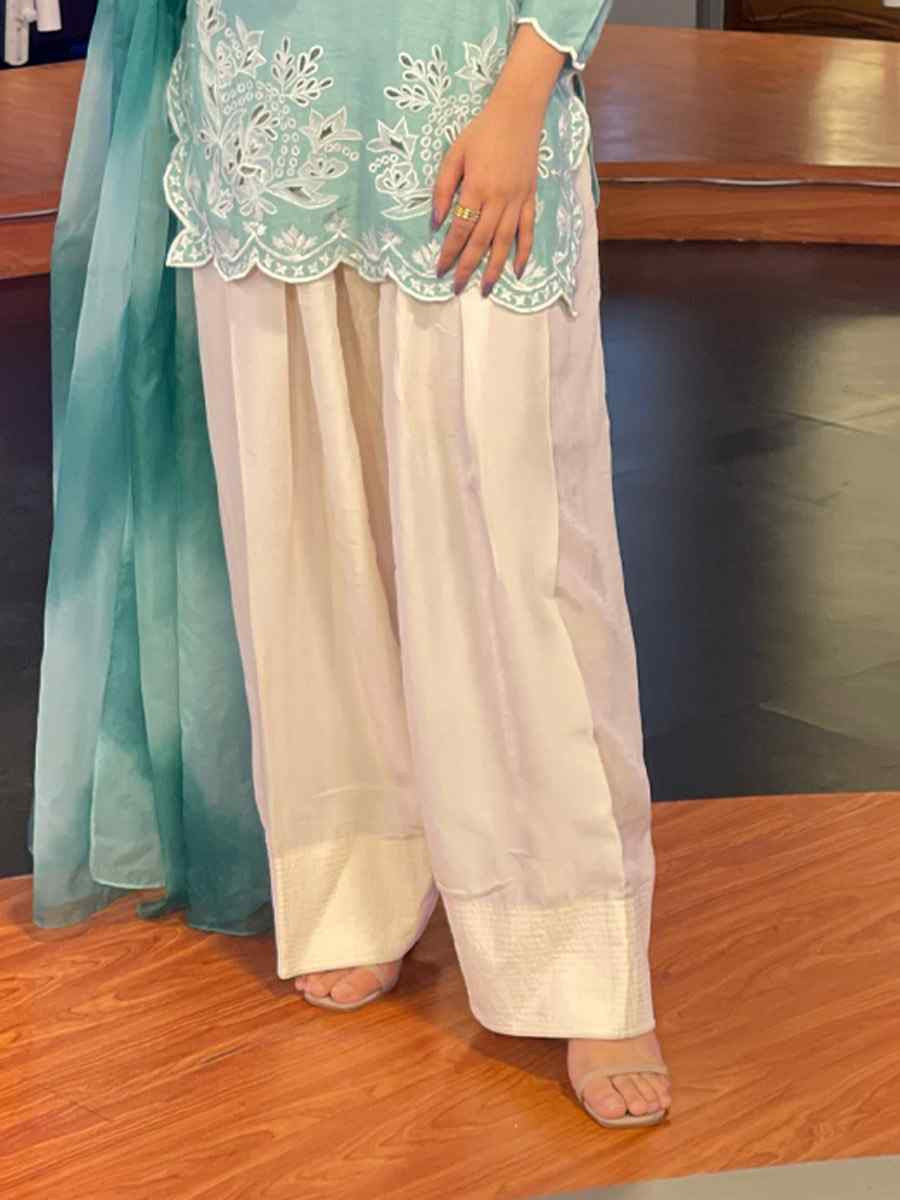 Sky Blue Heavy Georgette Embroidered Festival Mehendi Ready Farsi Salwar Kameez