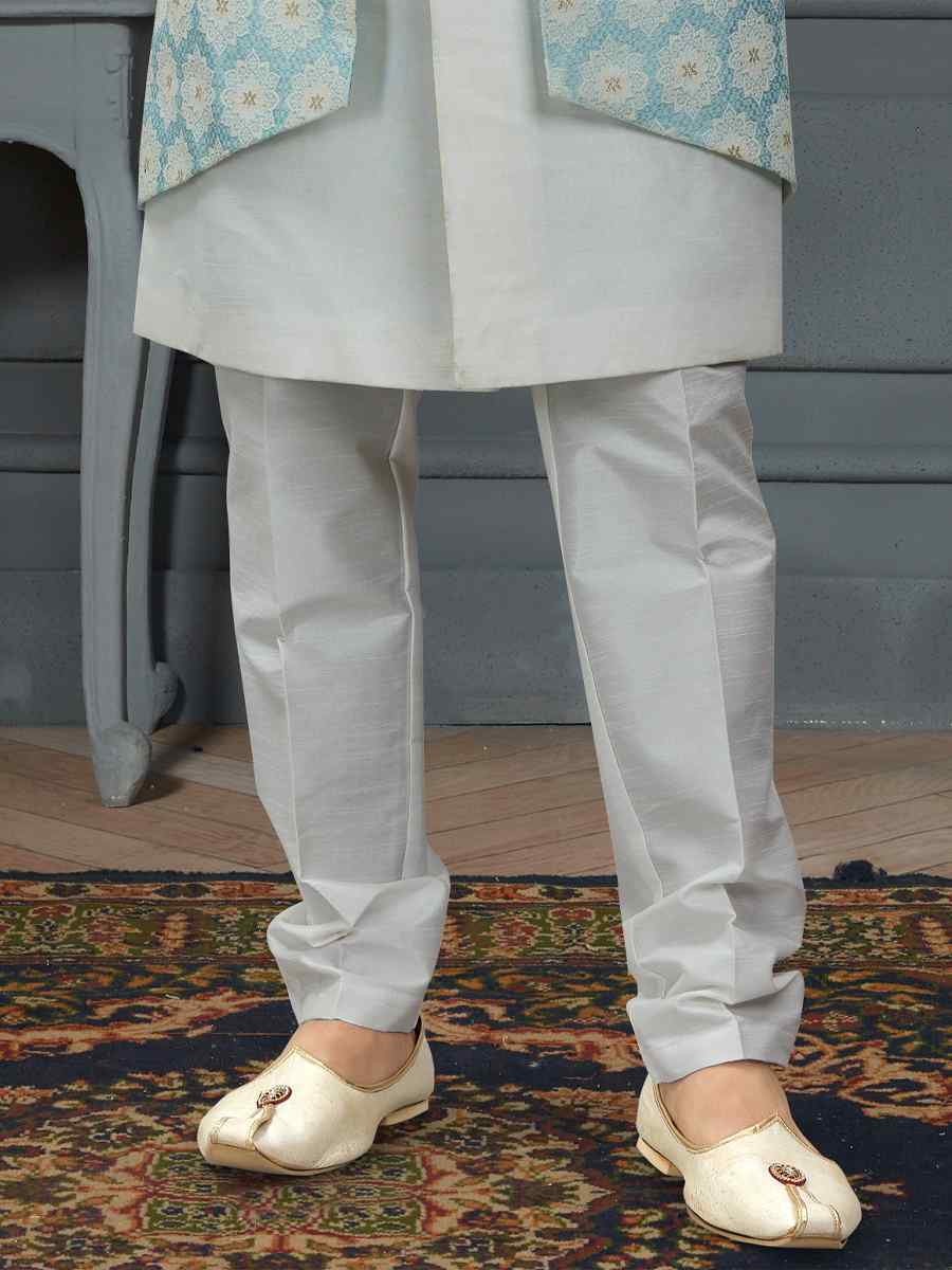 Sky Blue Heavy Imported Jacquard Woven Groom Wedding Sherwani