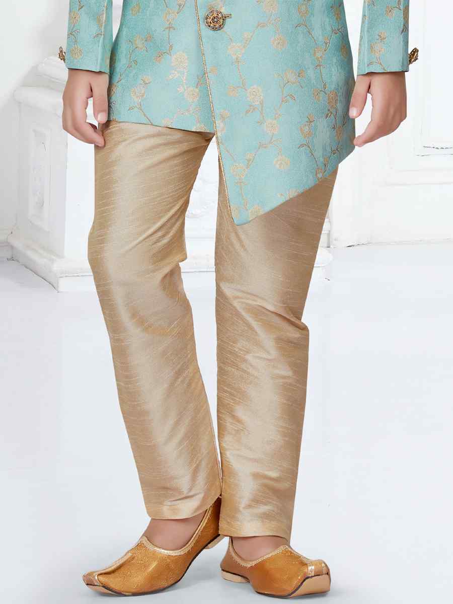 Sky Blue Heavy Jacquard Floral Party Festival Kurta Pyjama Boys Wear