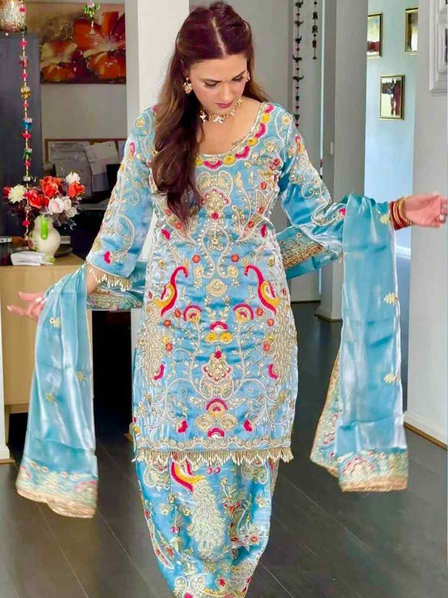 Sky Blue Heavy Jimmy Chu Embroidery Party Wedding Festival Casual Ready Patiala Salwar Kameez