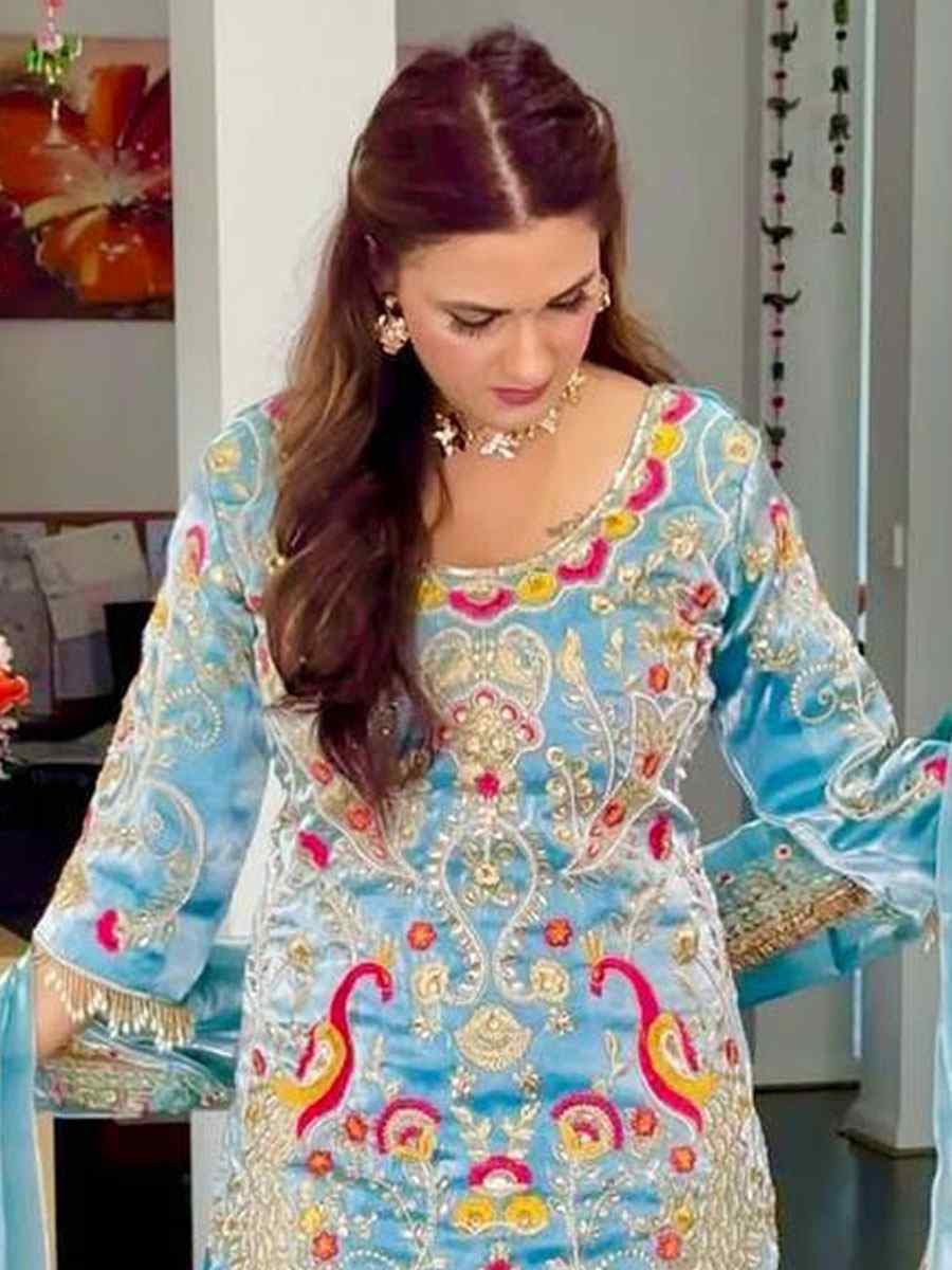 Sky Blue Heavy Jimmy Chu Embroidery Party Wedding Festival Casual Ready Patiala Salwar Kameez