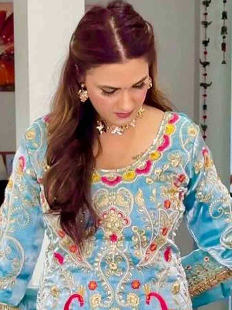 Sky Blue Heavy Jimmy Chu Embroidery Party Wedding Festival Casual Ready Patiala Salwar Kameez
