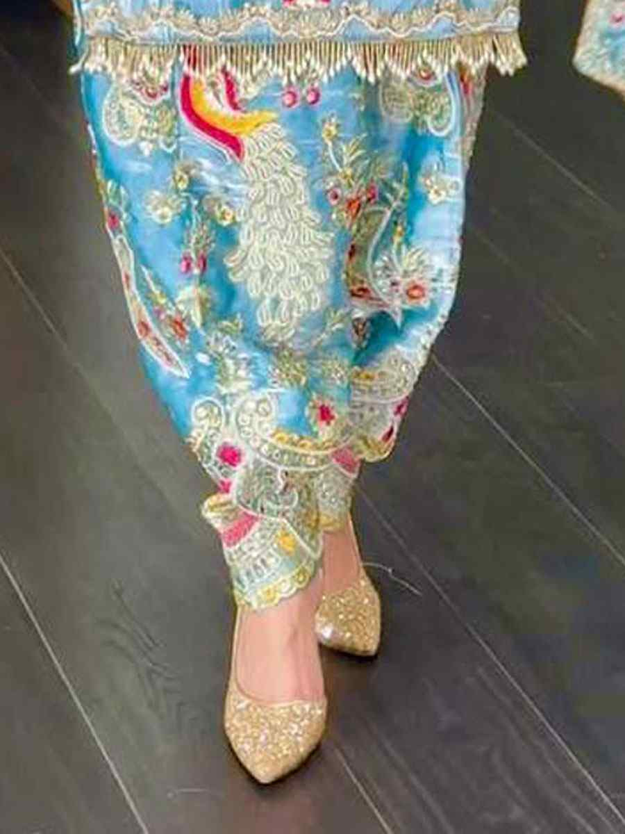 Sky Blue Heavy Jimmy Chu Embroidery Party Wedding Festival Casual Ready Patiala Salwar Kameez