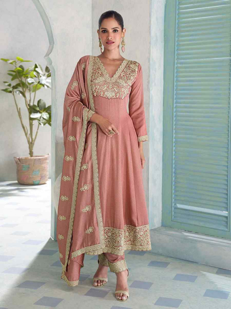 Image of Sky Blue Heavy Premium Silk Embroidery Party Wedding Festival Casual Ready Anarkali Salwar Kameez