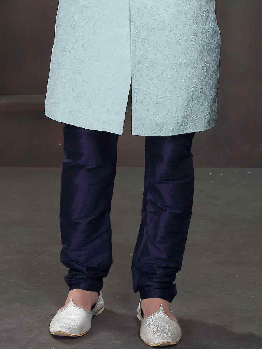 Sky Blue Imported Velvet Woven Groom Wedding Sherwani