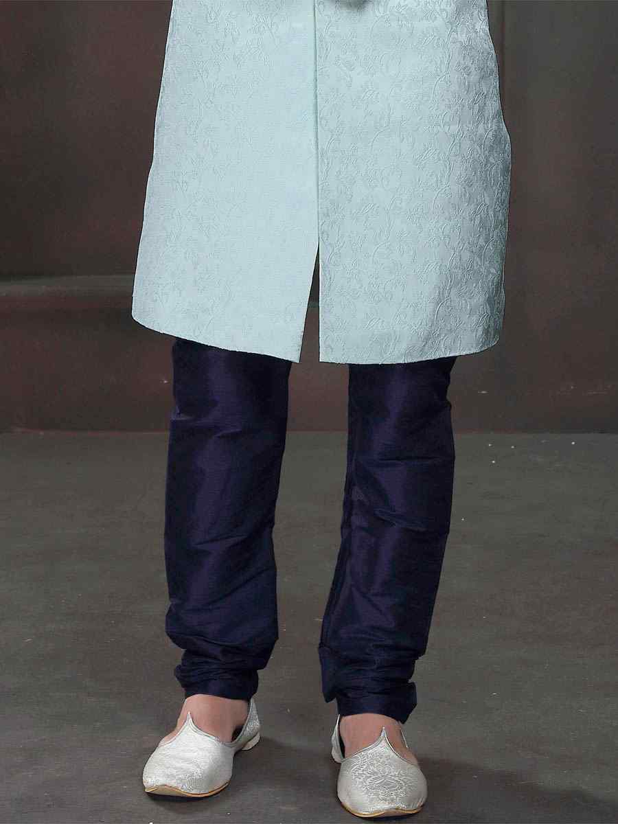 Sky Blue Imported Velvet Woven Party Wedding Sherwani