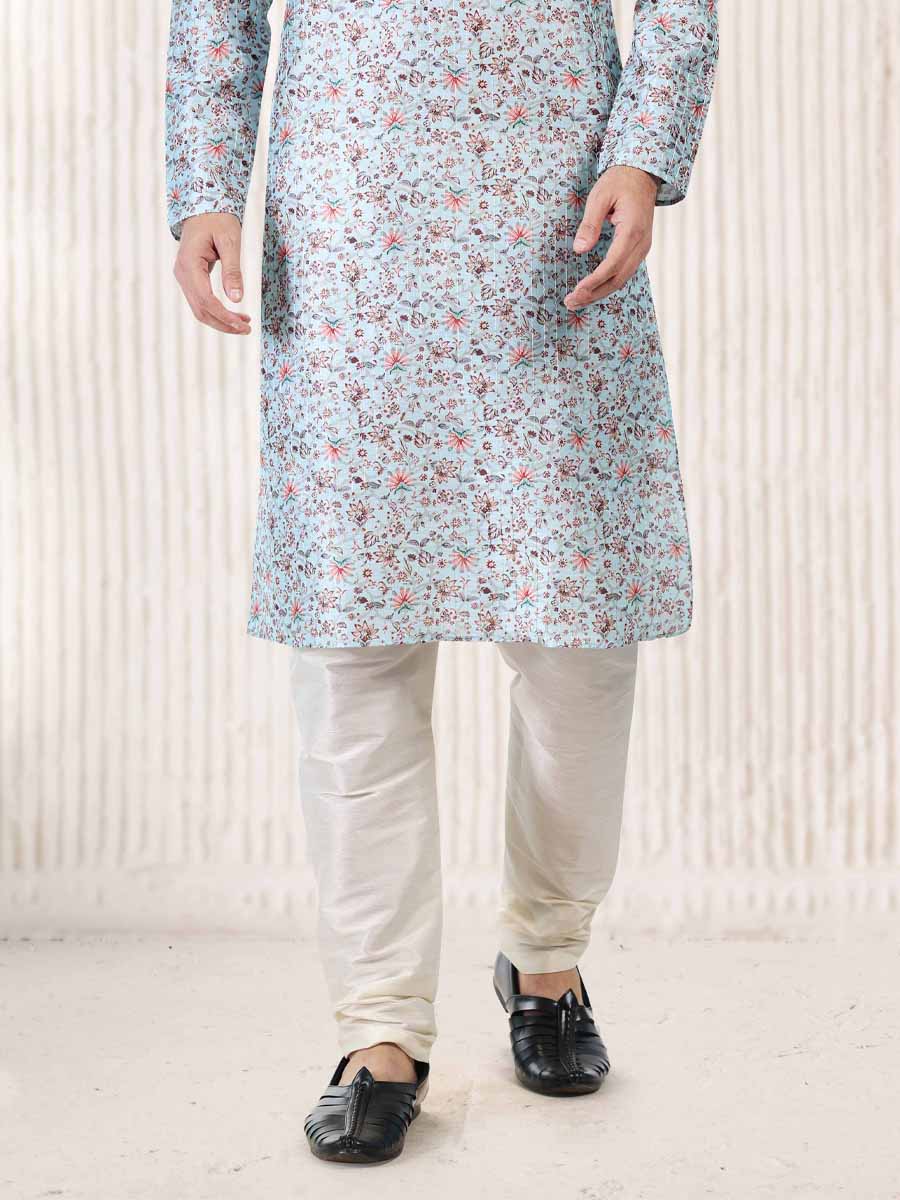 Sky Blue Jacquard Banarasi Silk Woven Festival Wedding Kurta
