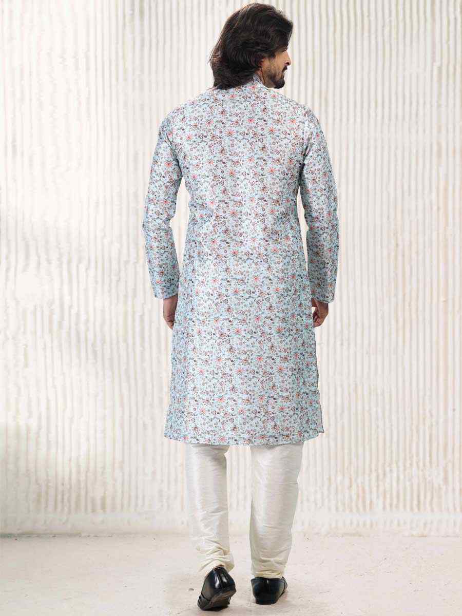 Sky Blue Jacquard Banarasi Silk Woven Festival Wedding Kurta