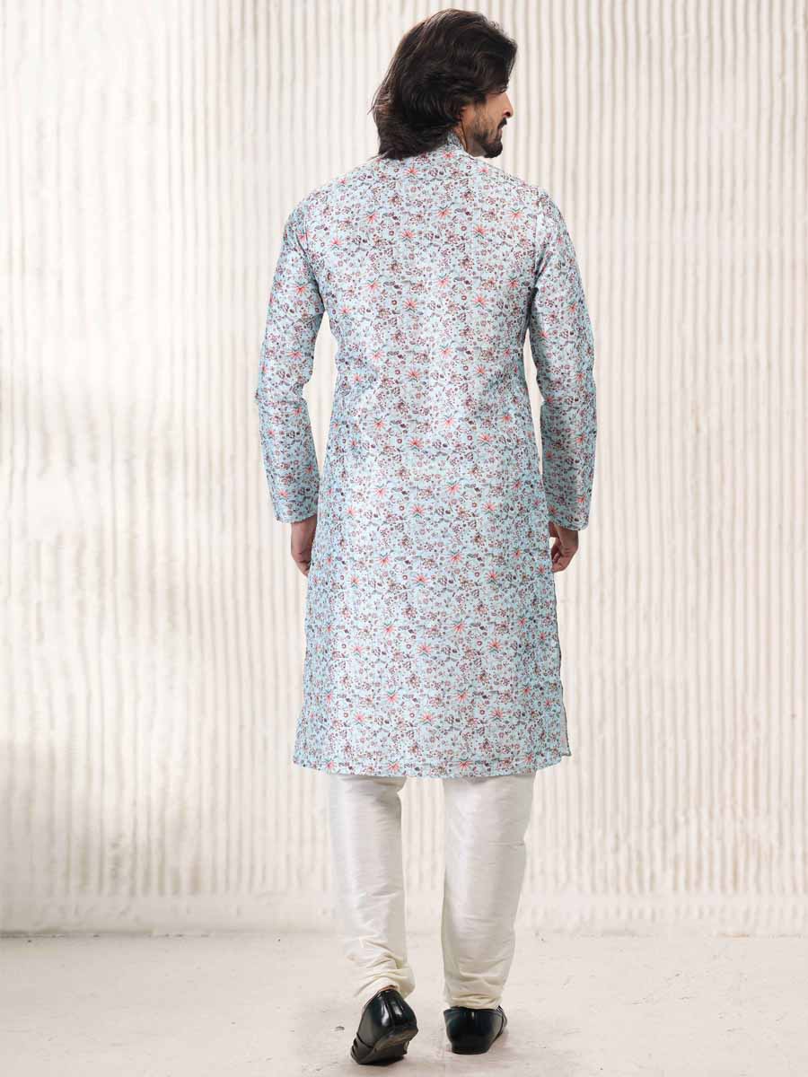 Sky Blue Jacquard Banarasi Silk Woven Festival Wedding Kurta