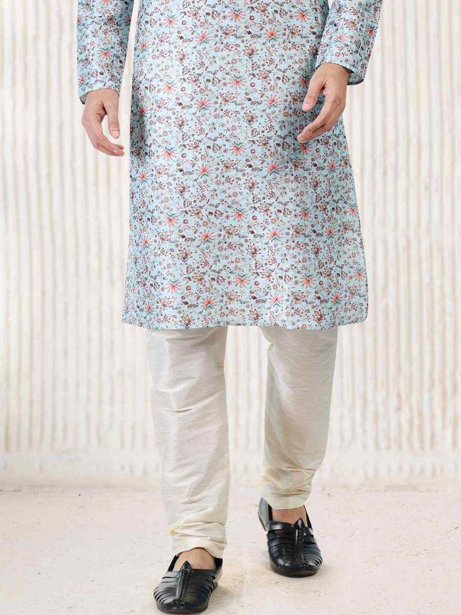 Sky Blue Jacquard Banarasi Silk Woven Festival Wedding Kurta