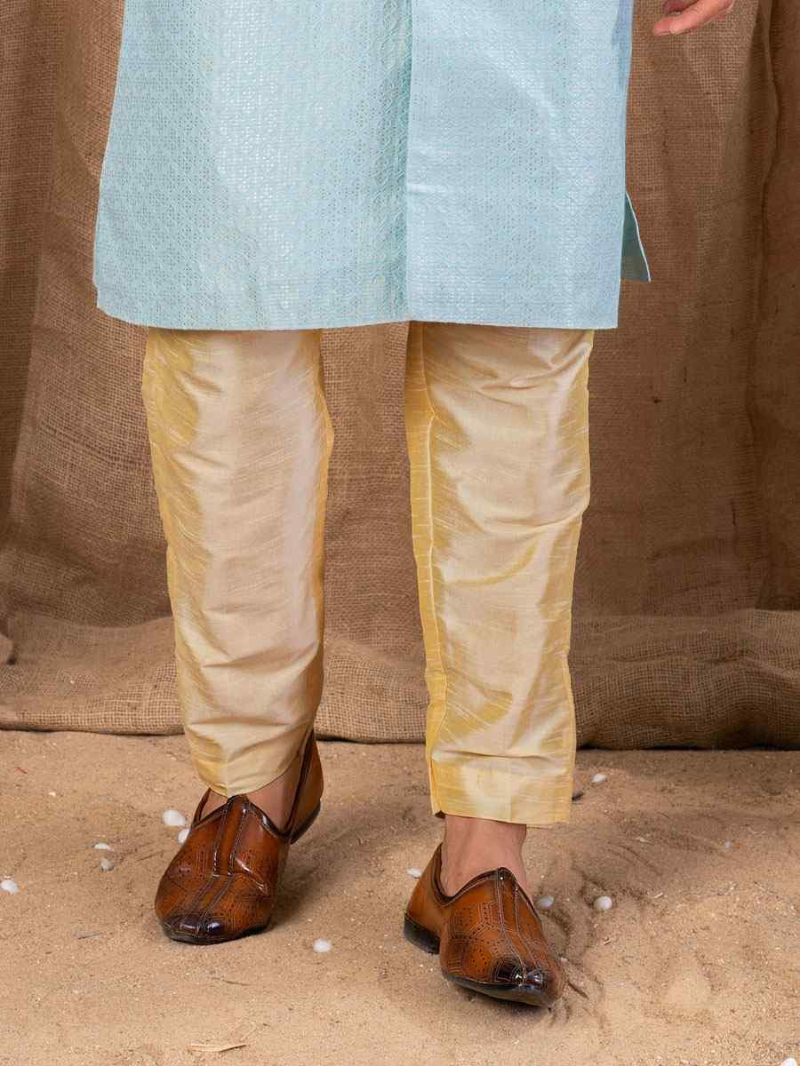 Sky Blue Jacquard Embroidery Festival Wedding Party Mens Kurta