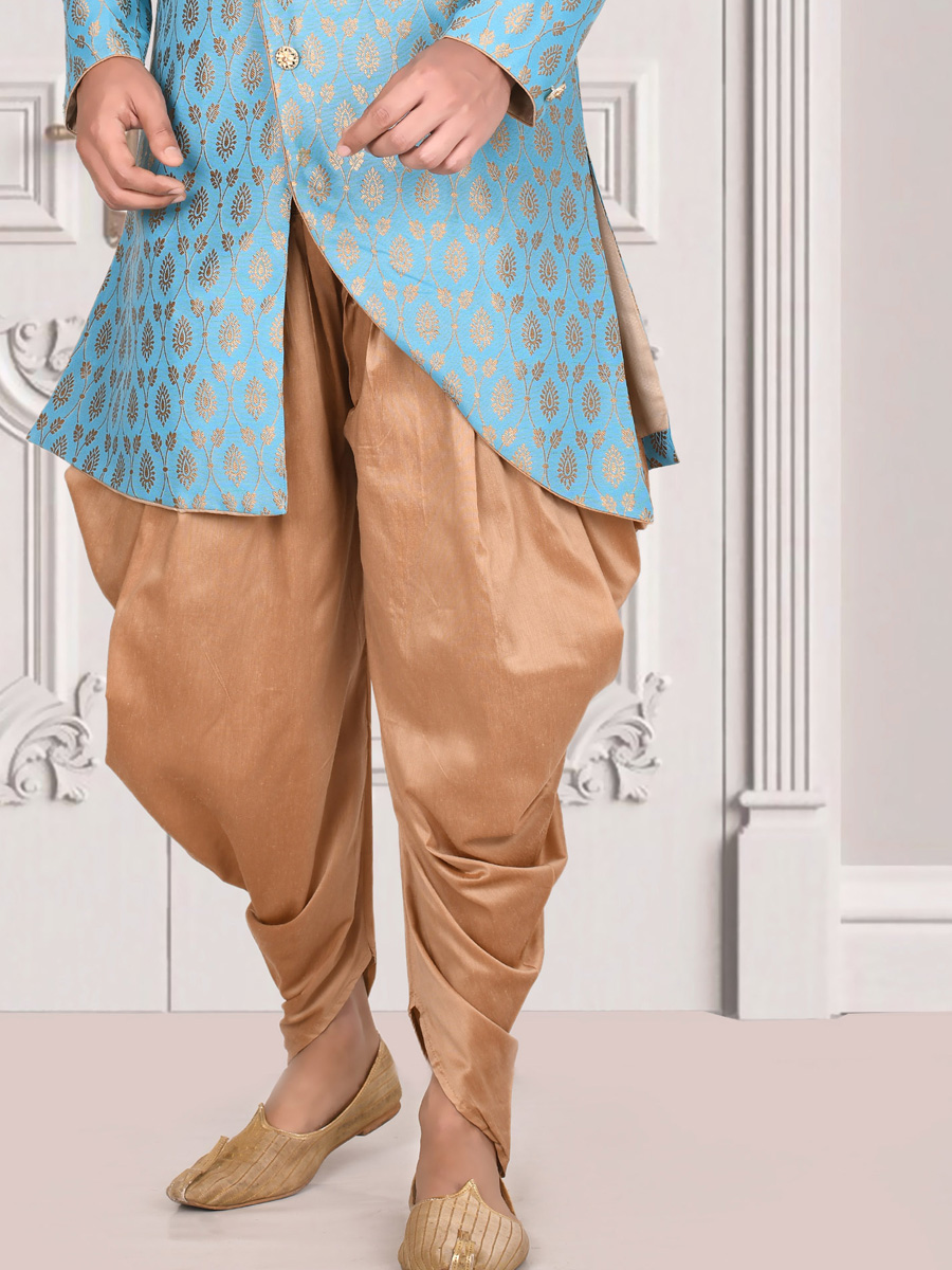 Sky Blue Jacquard Handwoven Party Sherwani