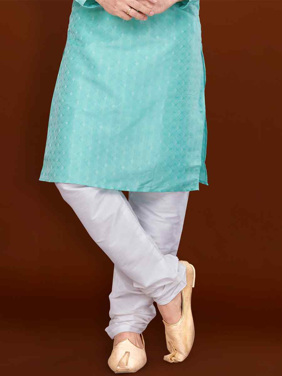 Sky Blue Jacquard Woven Wedding Festival Kurta
