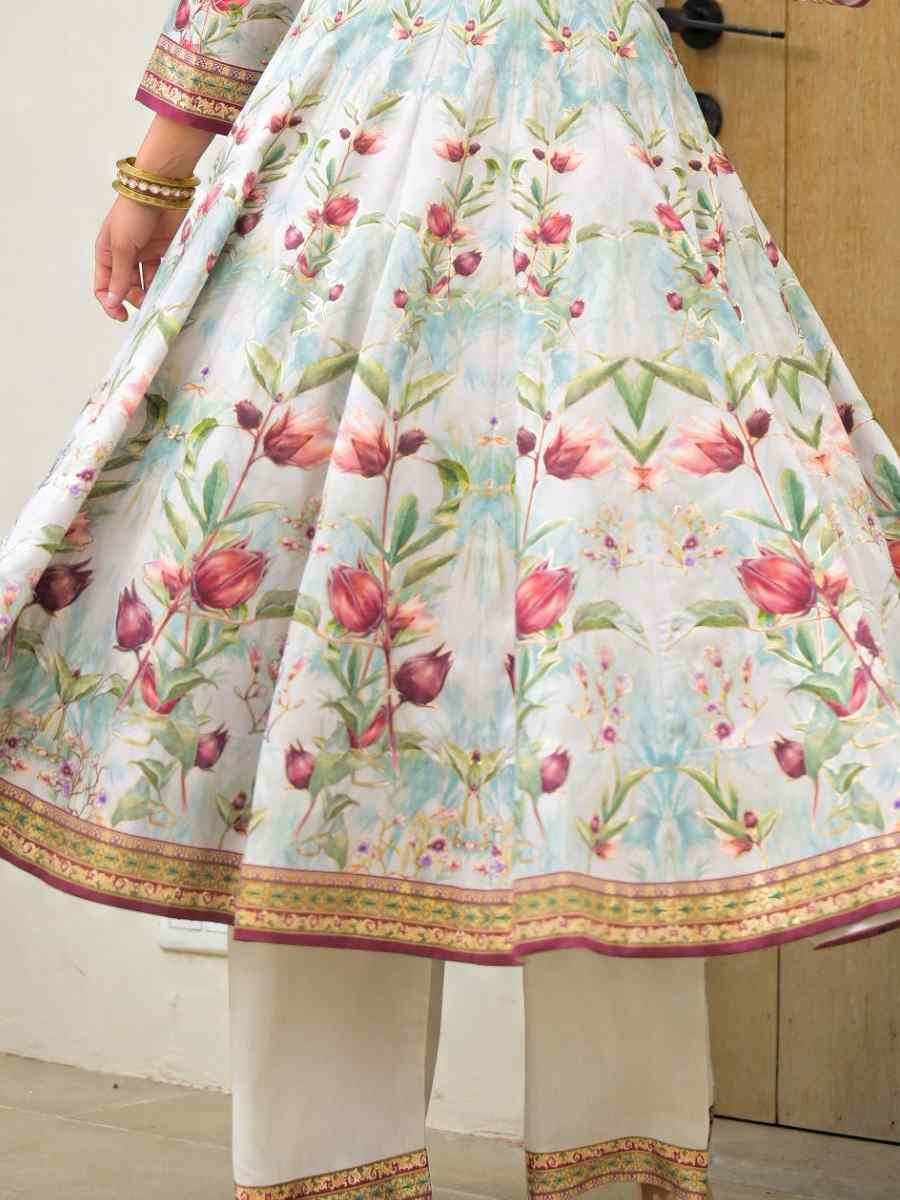 Sky Blue Jam Silk Embroidery Printed Party Wedding Festival Casual Ready Anarkali Palazzo Pant Salwar Kameez