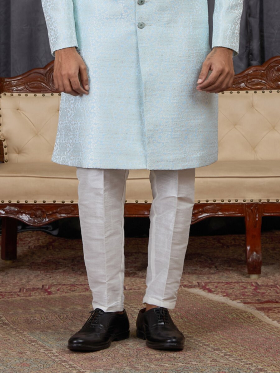 Sky blue Jaquard fabric Embroidery Wedding Party Festival Groom Sherwani