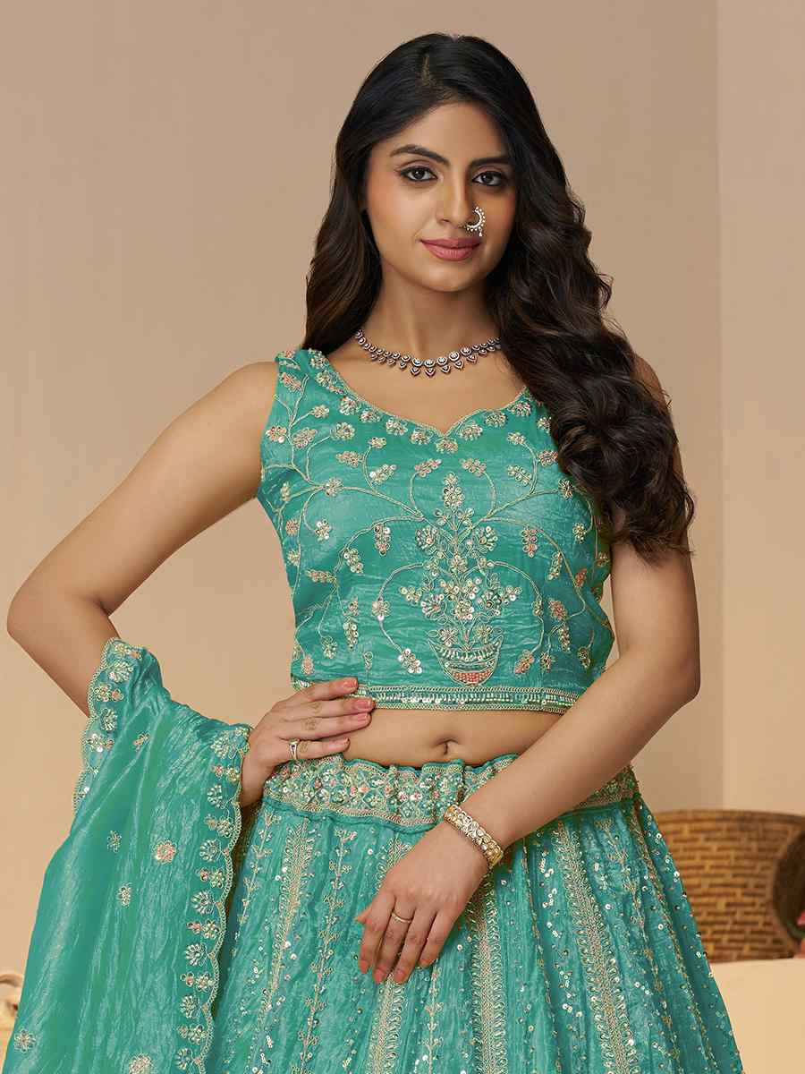 Sky Blue Jimmy choo Embroidered Wedding Bridesmaid Heavy Border Lehenga Choli