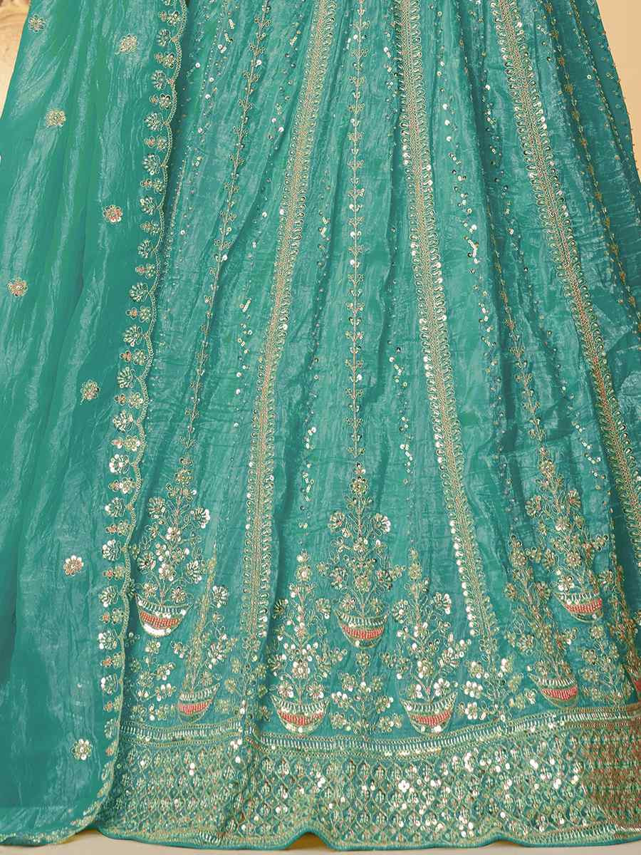 Sky Blue Jimmy choo Embroidered Wedding Bridesmaid Heavy Border Lehenga Choli