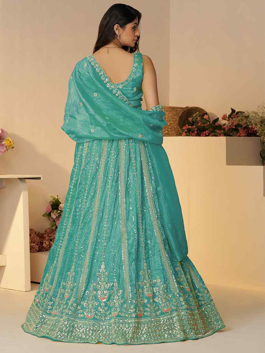 Sky Blue Jimmy choo Embroidered Wedding Bridesmaid Heavy Border Lehenga Choli