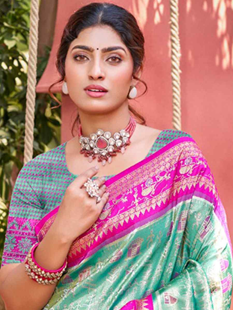 Sky Blue Kanjivaram Silk Printed Handwoven Festival Wedding Fancy Heavy Border Saree