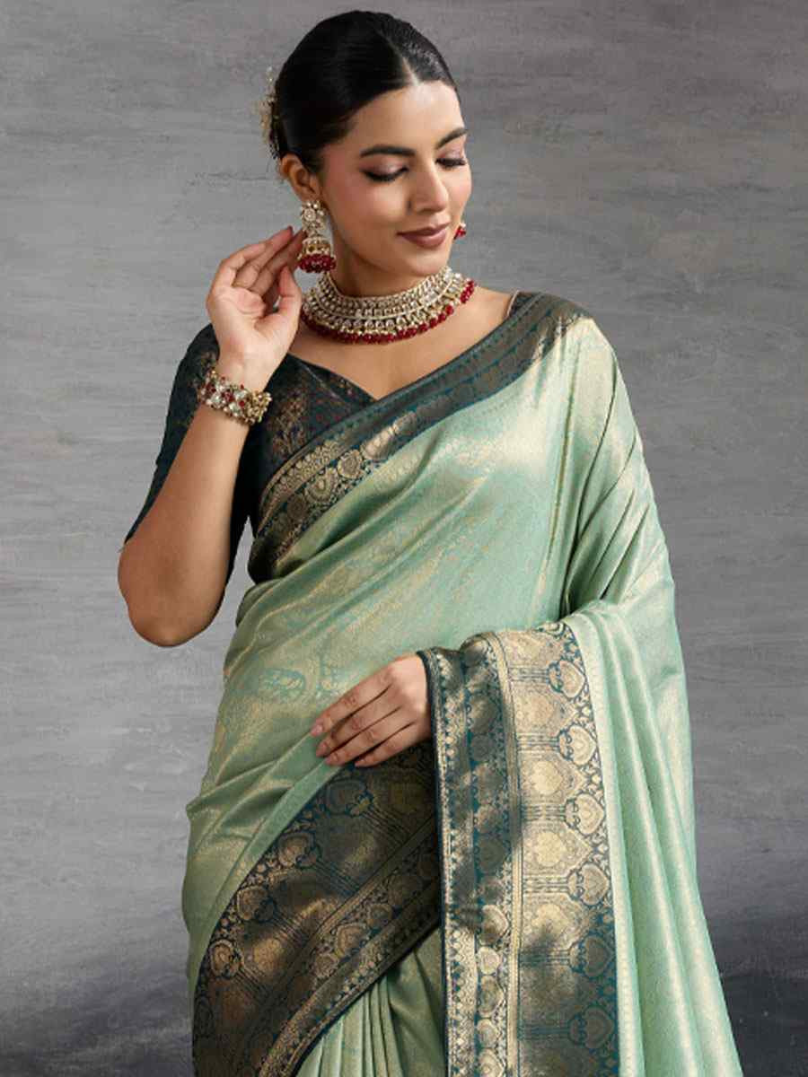 Sky Blue Kanjivaram Soft Silk Handwoven Traditional Bridal Reception Festival Wedding Fancy Heavy Border Saree