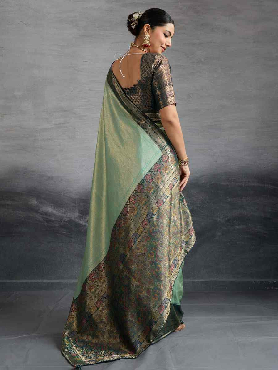 Sky Blue Kanjivaram Soft Silk Handwoven Traditional Bridal Reception Festival Wedding Fancy Heavy Border Saree