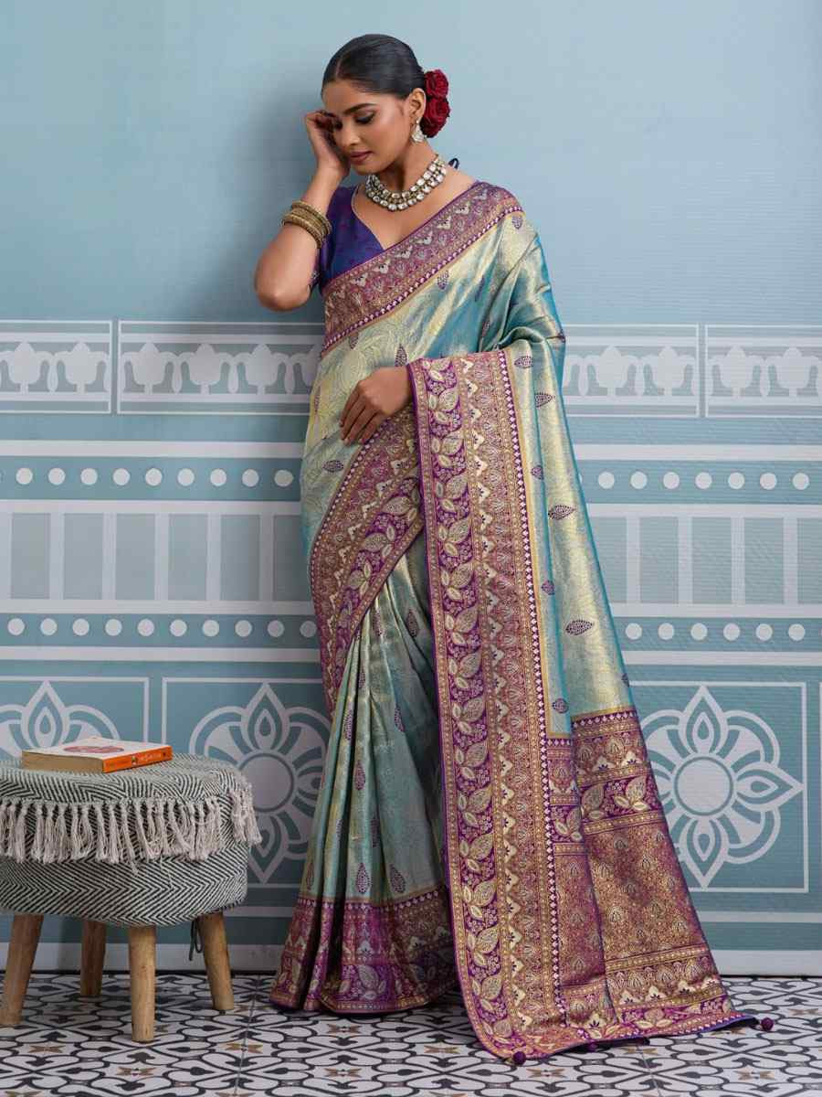 Sky Blue Kanjivaram Soft Silk Kanjivaram Traditional Casual Reception Festival Wedding Fancy Heavy Border Saree