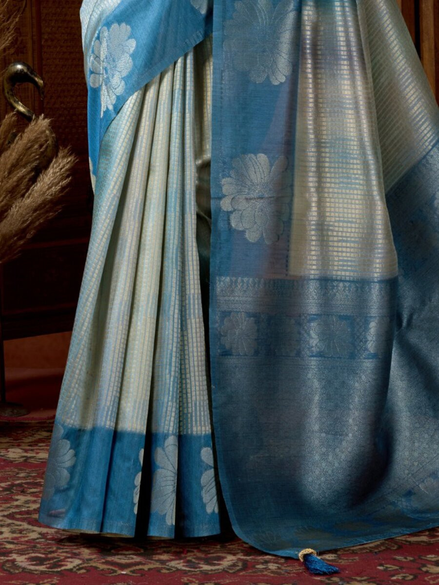 Sky Blue Kota Silk Handwoven Wedding Reception Party Casual Heavy Border Sarees