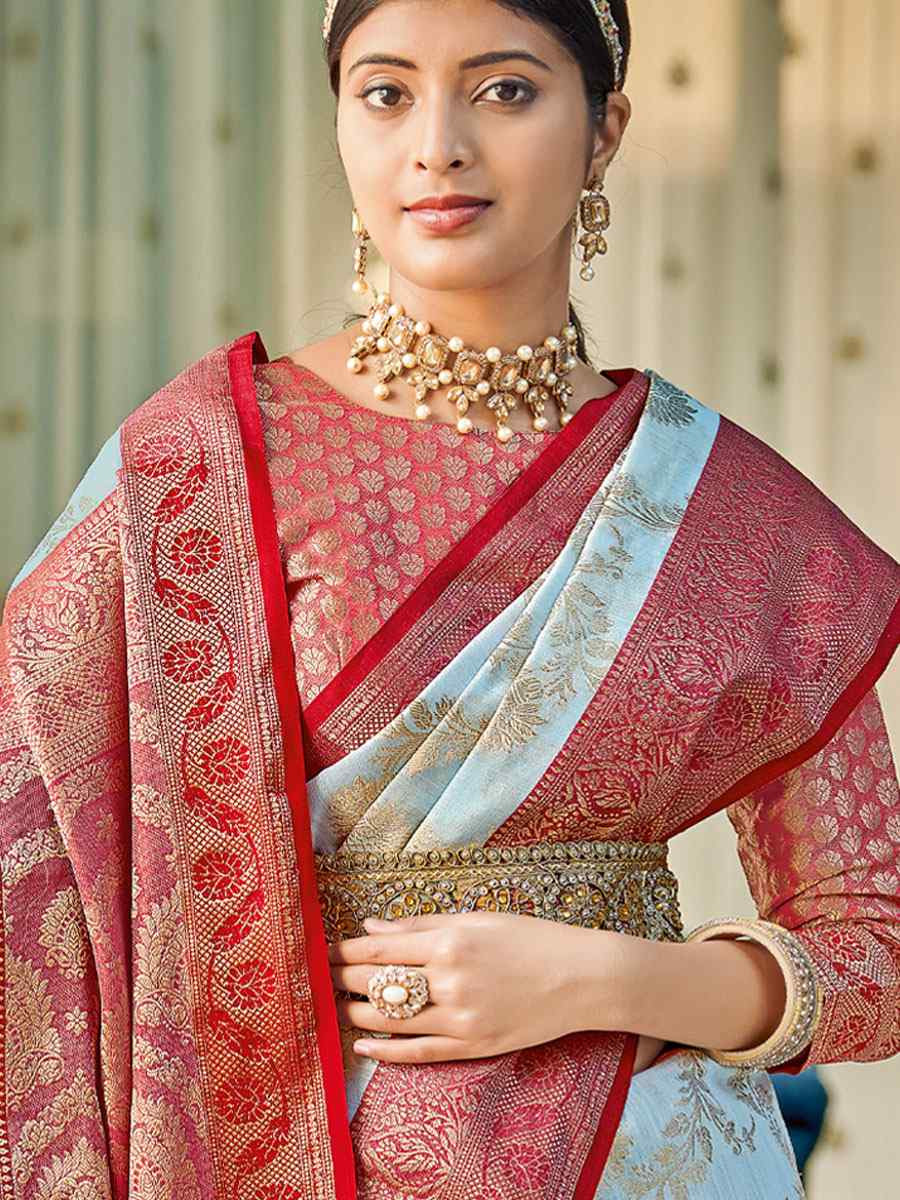 Sky Blue Linen Cotton Handwoven Casual Festival Party Classic Style Sarees