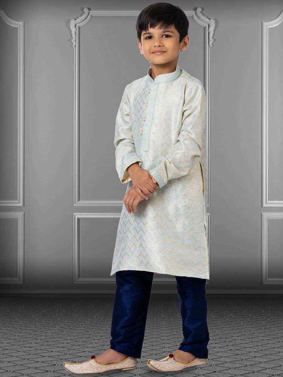 Sky Blue Linen Silk Embroidered Festival Kurta Pyjama Boys Wear