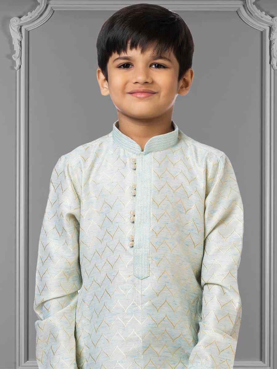 Sky Blue Linen Silk Embroidered Festival Kurta Pyjama Boys Wear