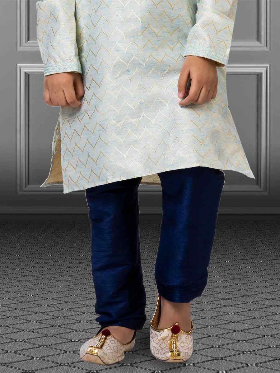 Sky Blue Linen Silk Embroidered Festival Kurta Pyjama Boys Wear