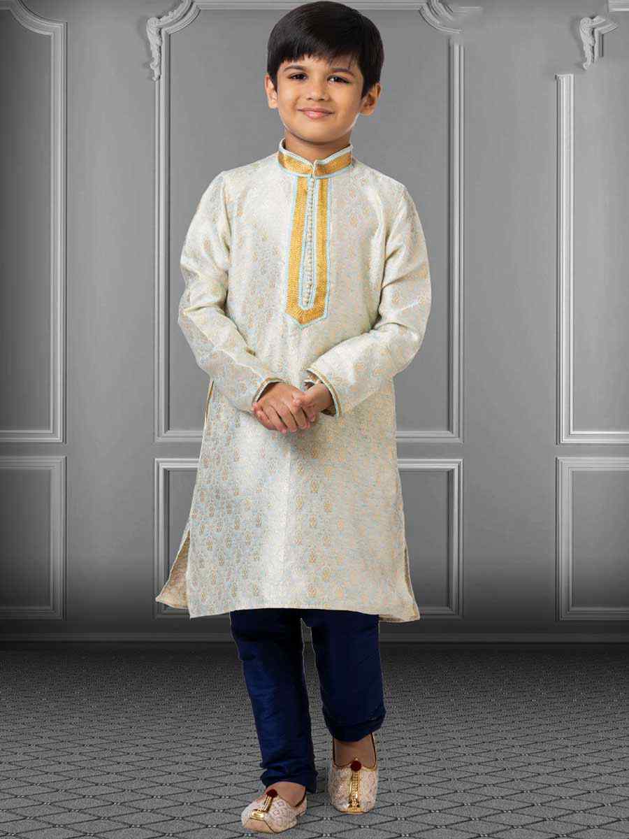 Sky Blue Linen Silk Embroidered Festival Kurta Pyjama Boys Wear