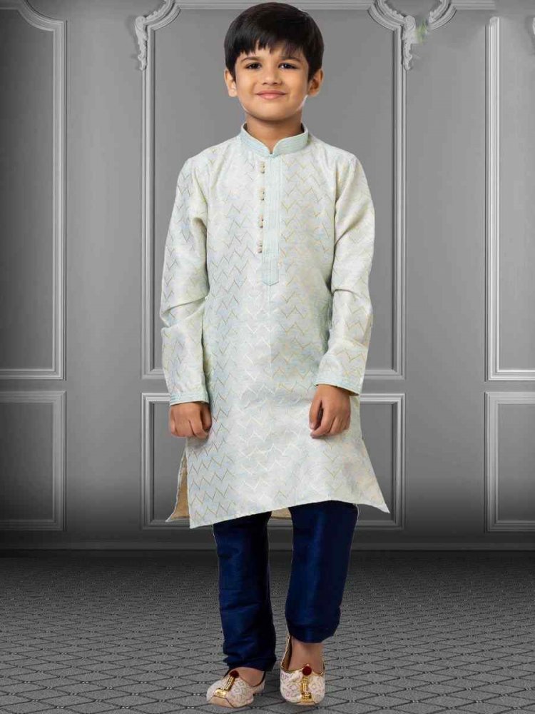 Sky Blue Linen Silk Embroidered Festival Kurta Pyjama Boys Wear