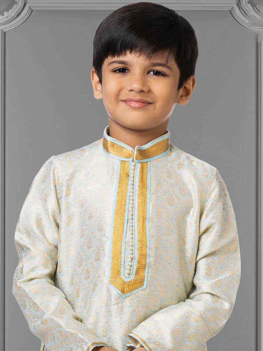 Sky Blue Linen Silk Embroidered Festival Kurta Pyjama Boys Wear