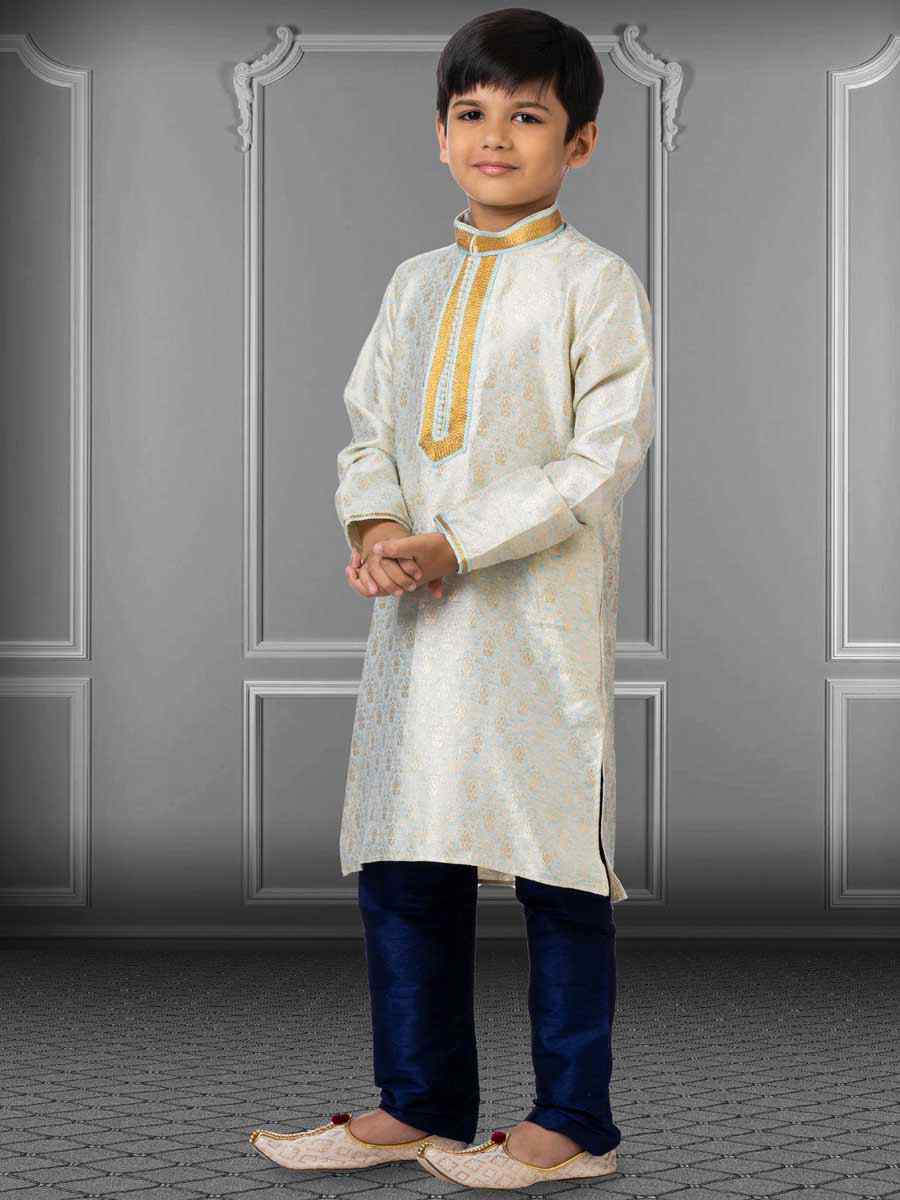 Sky Blue Linen Silk Embroidered Festival Kurta Pyjama Boys Wear