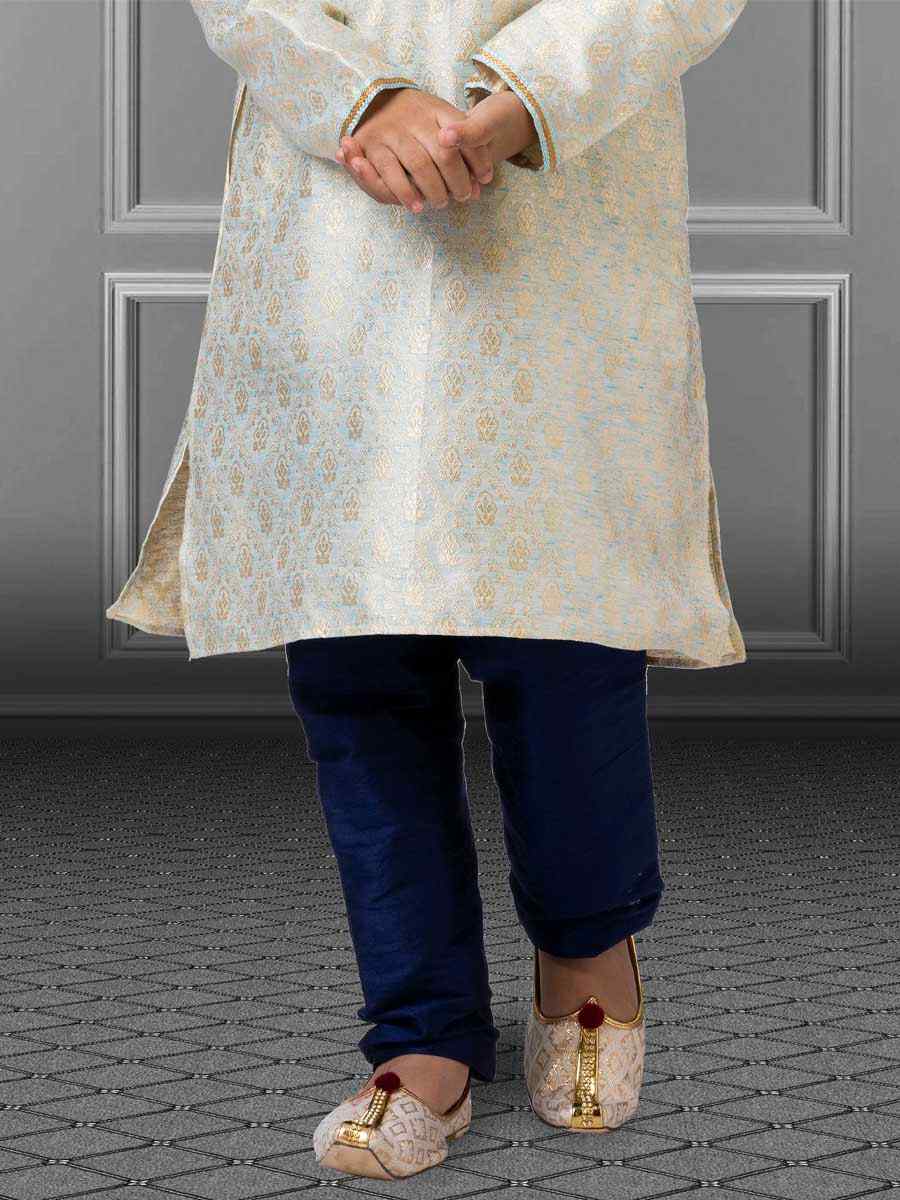 Sky Blue Linen Silk Embroidered Festival Kurta Pyjama Boys Wear