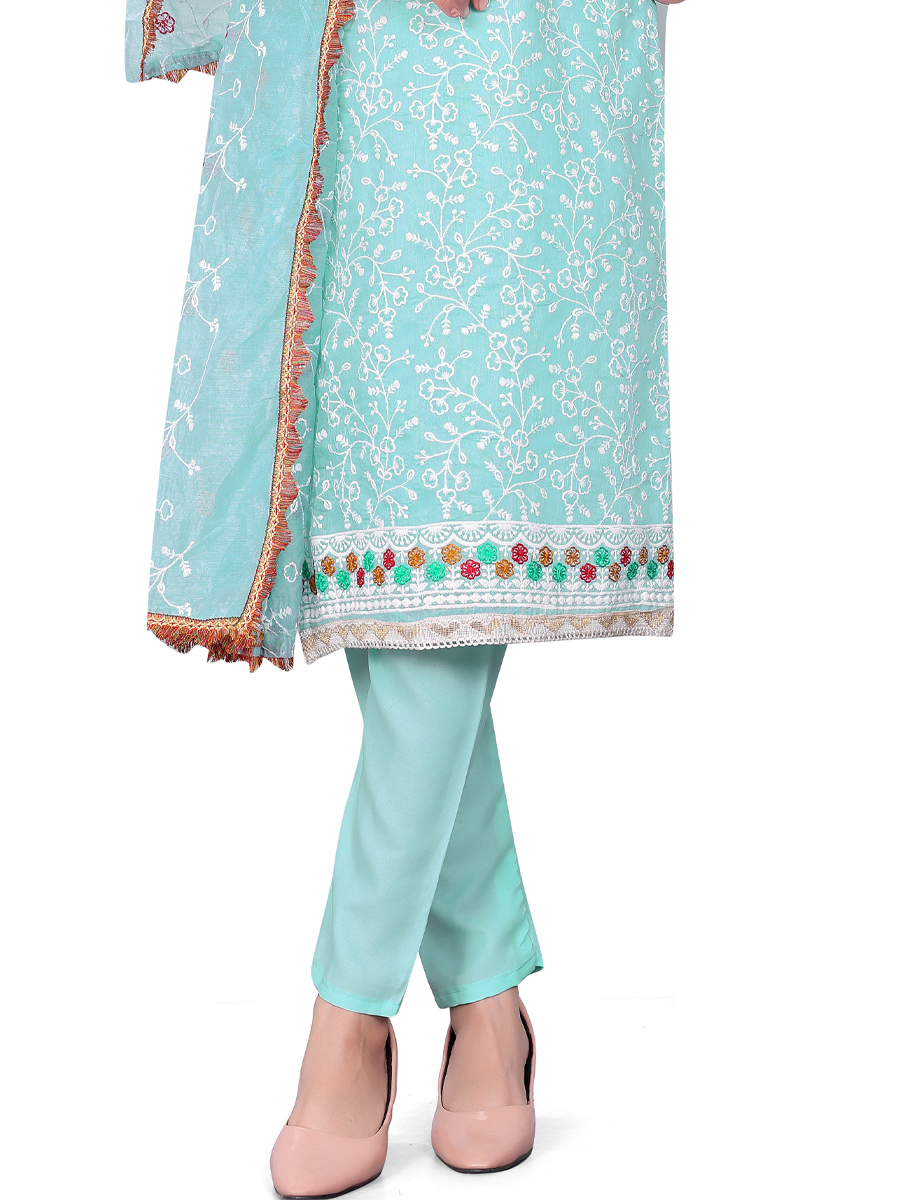 Sky Blue Modal Chanderi Embroidered Casual Festival Churidar Salwar Kameez