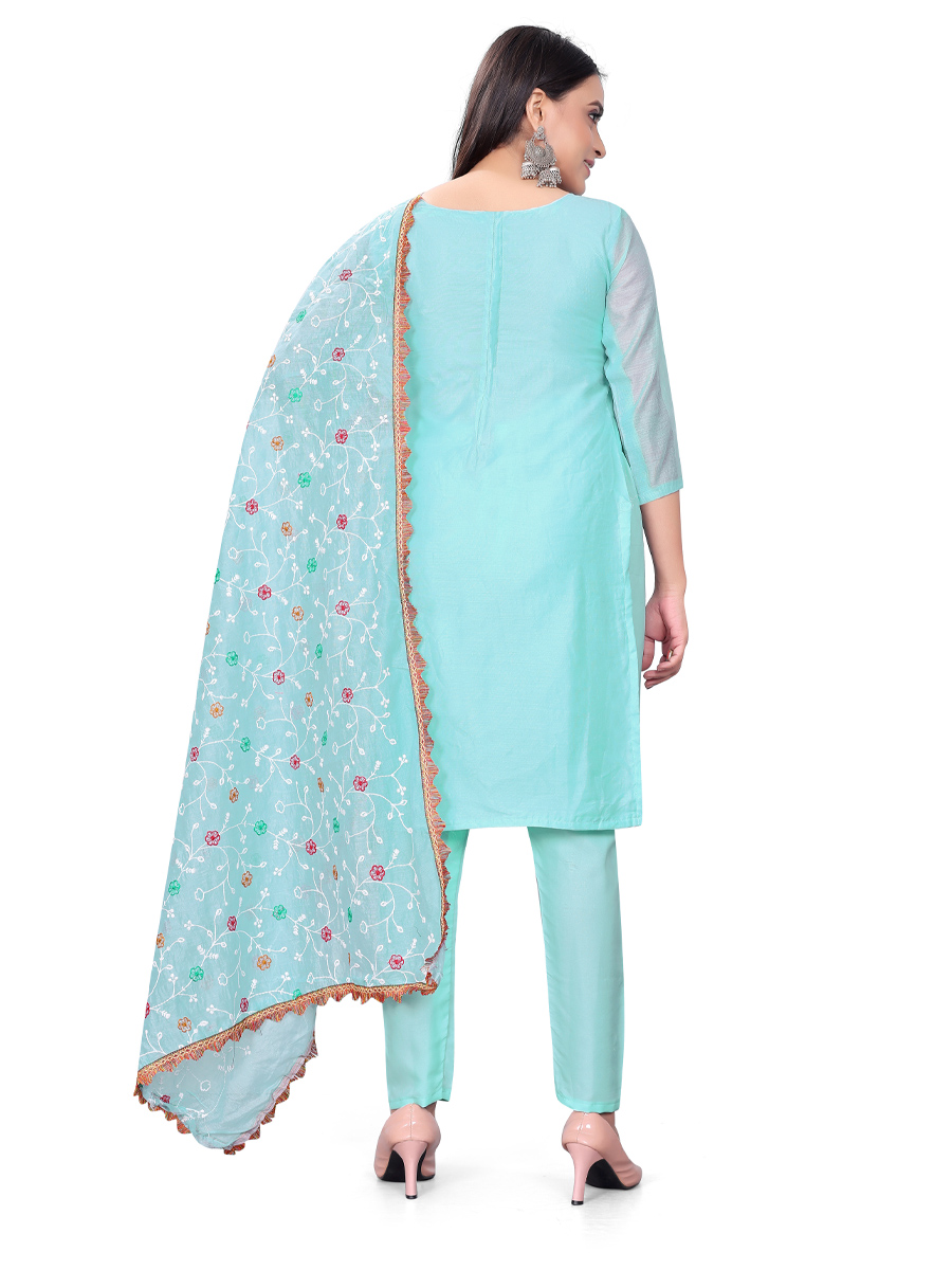Sky Blue Modal Chanderi Embroidered Casual Festival Churidar Salwar Kameez
