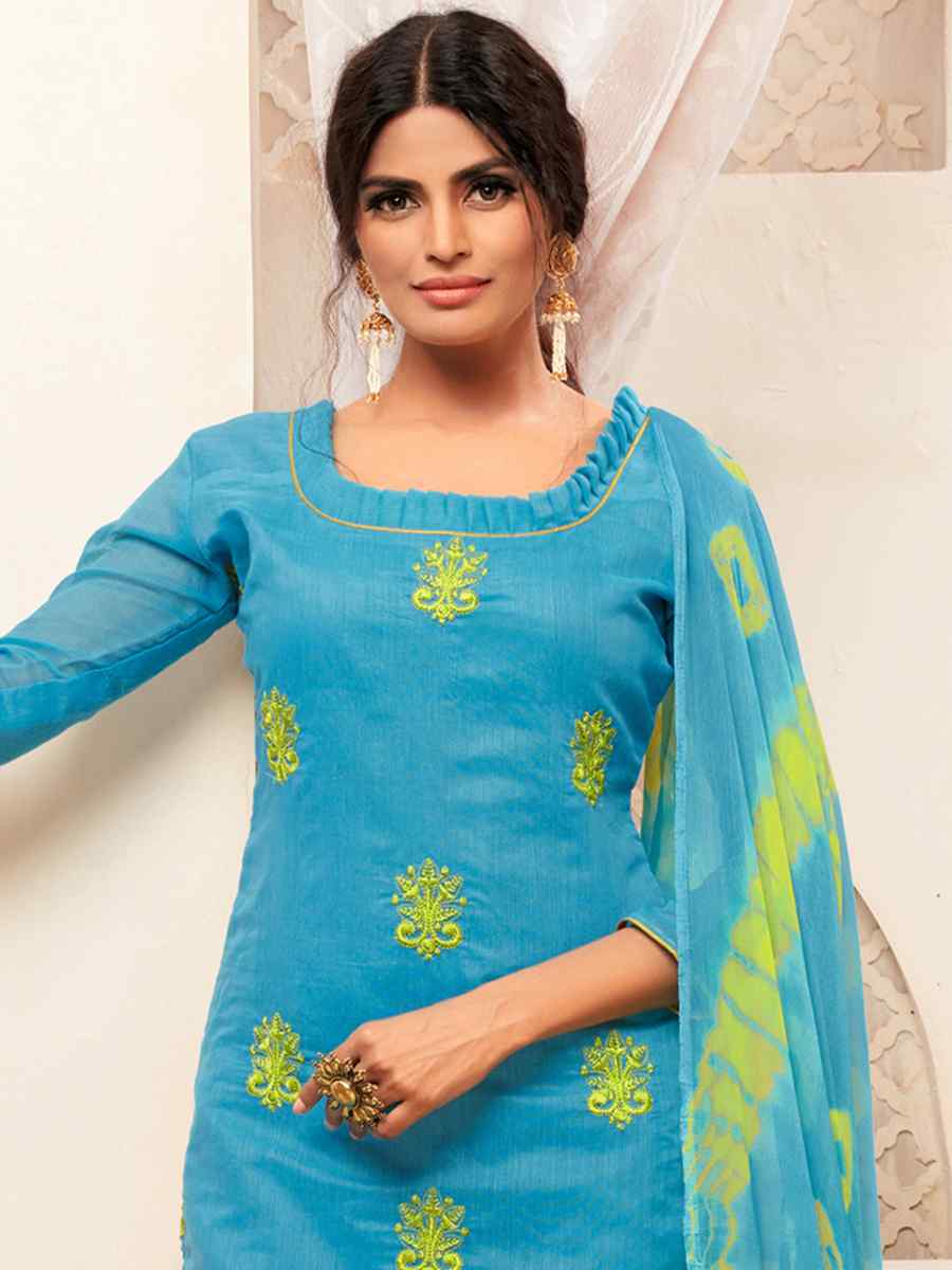 Sky Blue Modal Silk Embroidered Casual Festival Pant Salwar Kameez