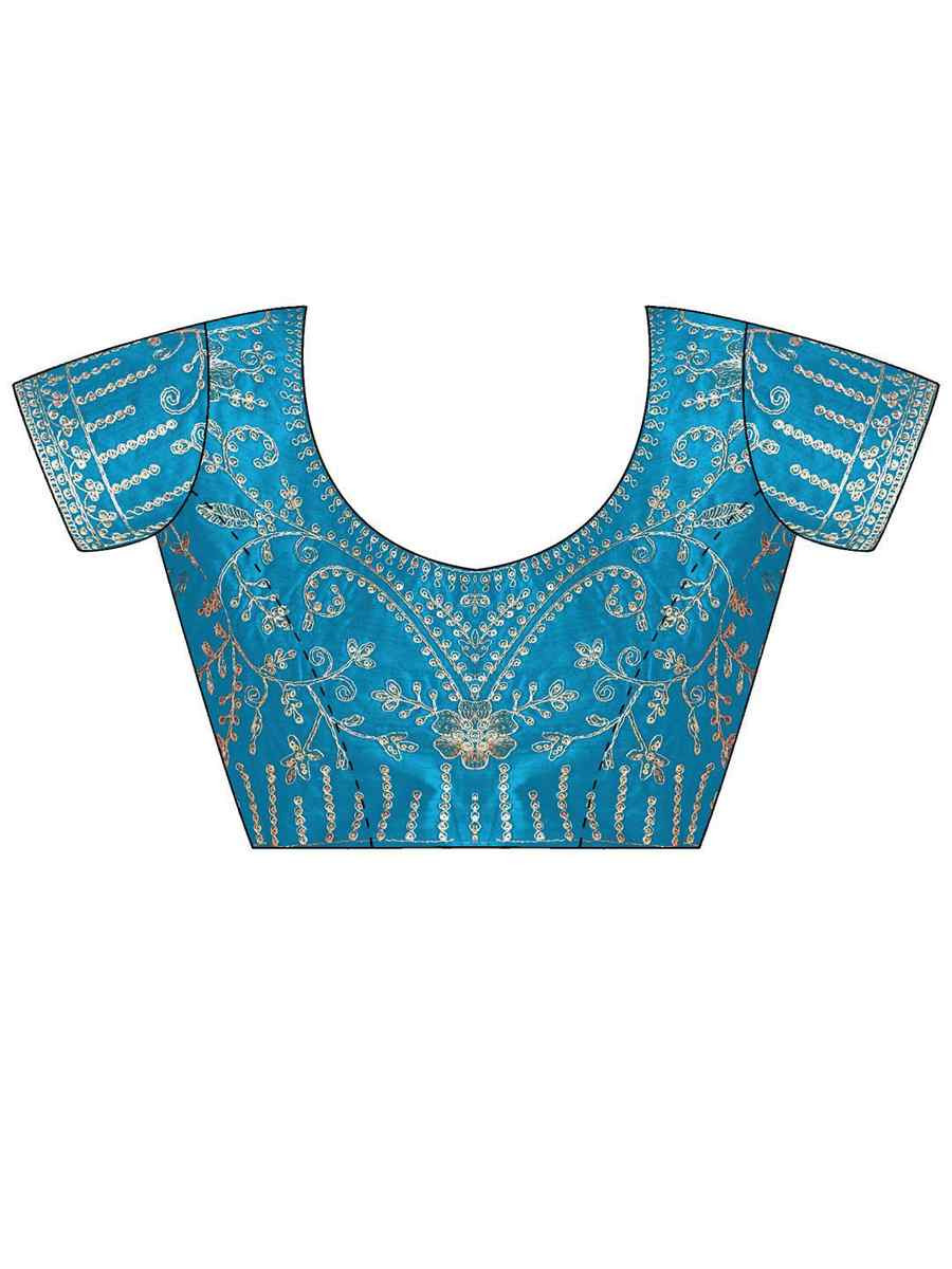 Sky Blue Moss Chiffon Embroidery Party Bridal Reception Festival Wedding Fancy Heavy Border Saree