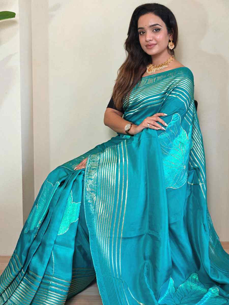 Sky Blue Munga Silk Handwoven Festival Wedding Fancy Heavy Border Saree