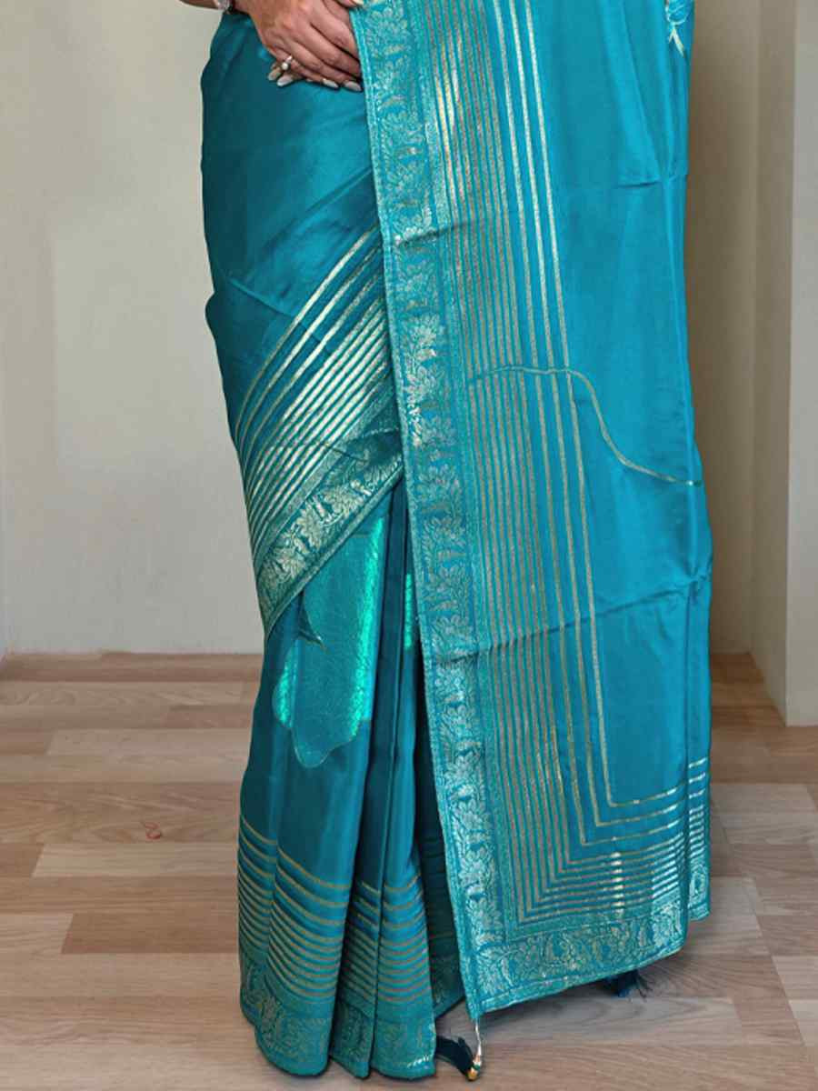 Sky Blue Munga Silk Handwoven Festival Wedding Fancy Heavy Border Saree