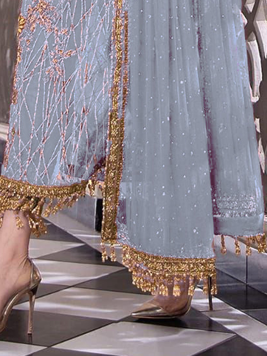 Sky Blue Net Embroidered Festival Party Pant Salwar Kameez