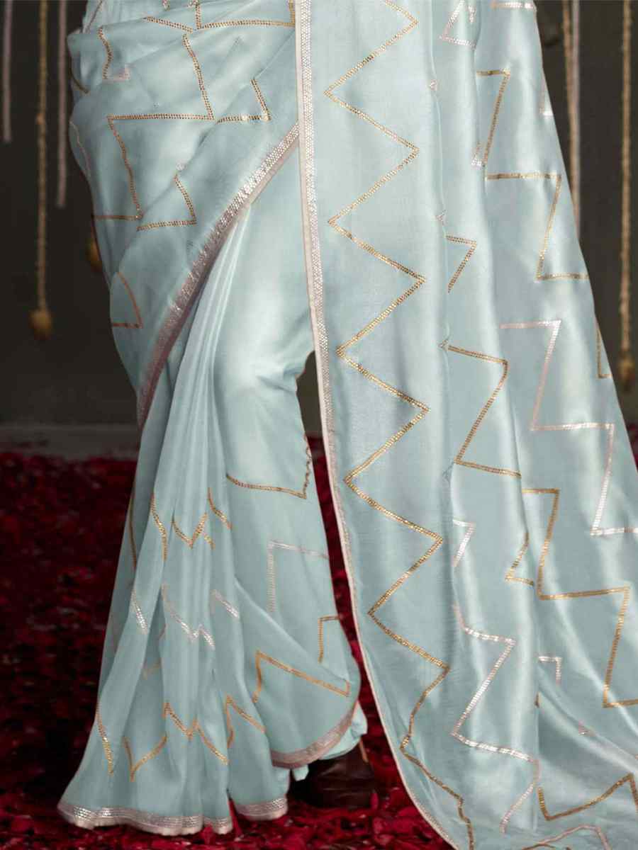 Sky Blue Organza Tissue Handwoven Party Festival Classic Style Saree