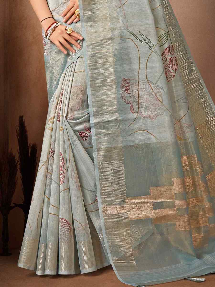 Sky Blue Organza Tissue Handwoven Wedding Festival Heavy Border Saree