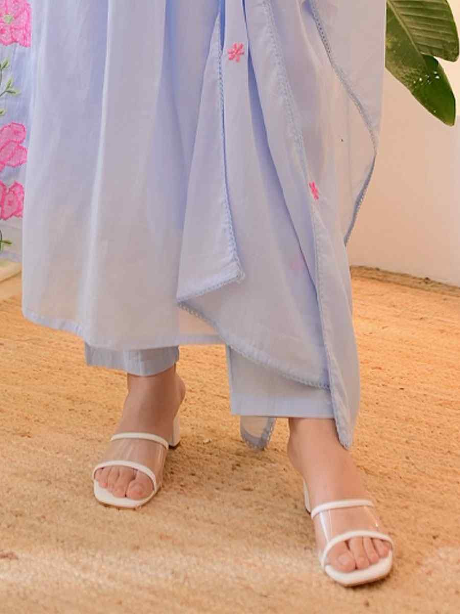 Sky Blue Parampara Silk Embroidery Party Wedding Festival Casual Ready Pant Salwar Kameez