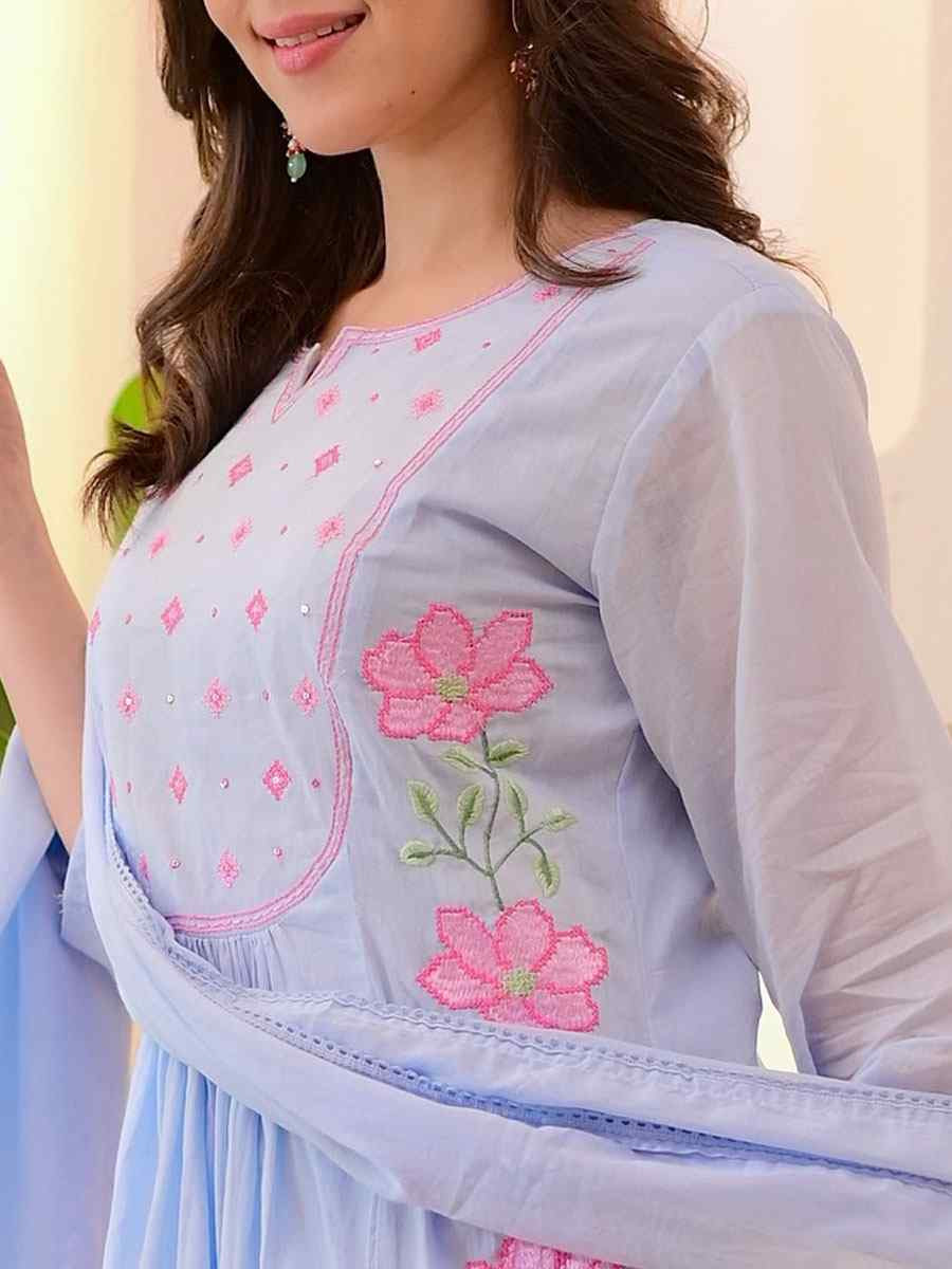 Sky Blue Parampara Silk Embroidery Party Wedding Festival Casual Ready Pant Salwar Kameez