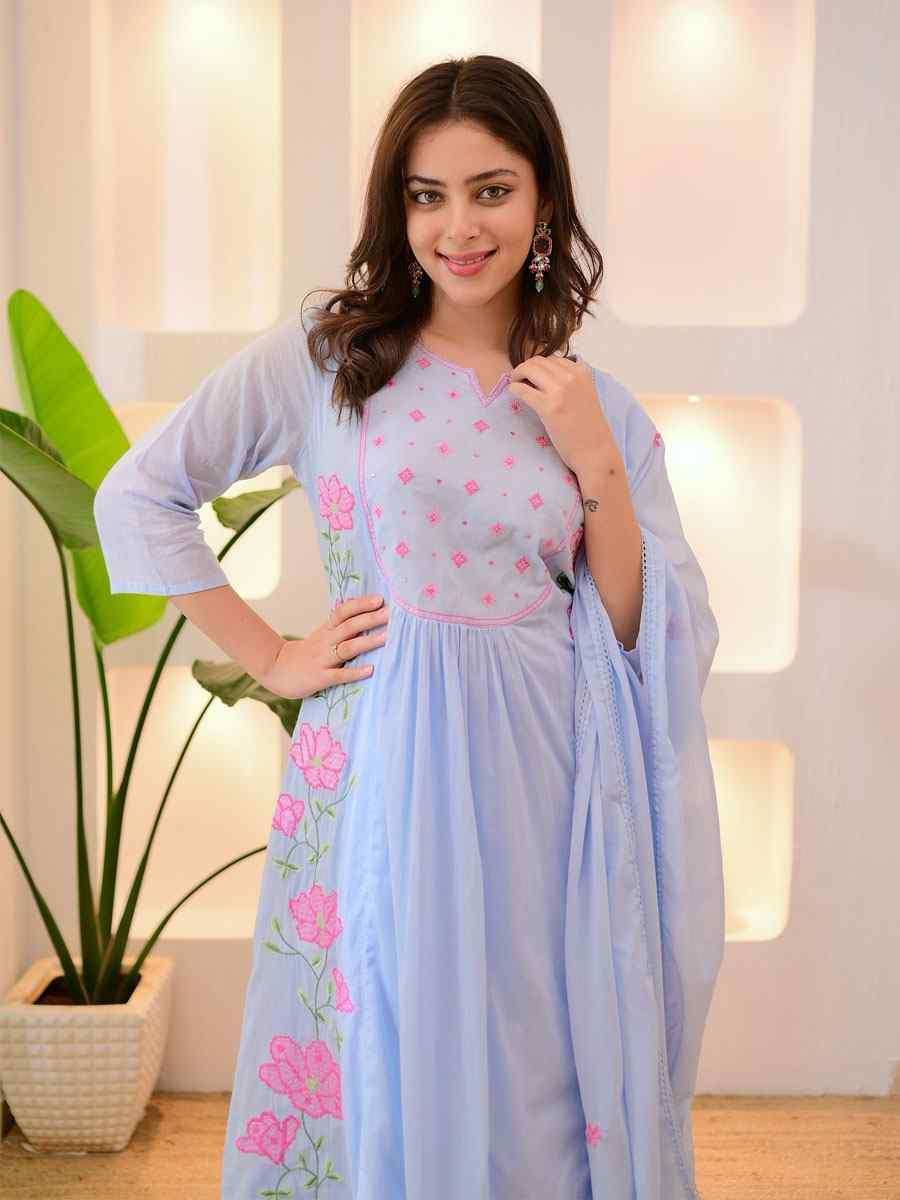 Sky Blue Parampara Silk Embroidery Party Wedding Festival Casual Ready Pant Salwar Kameez