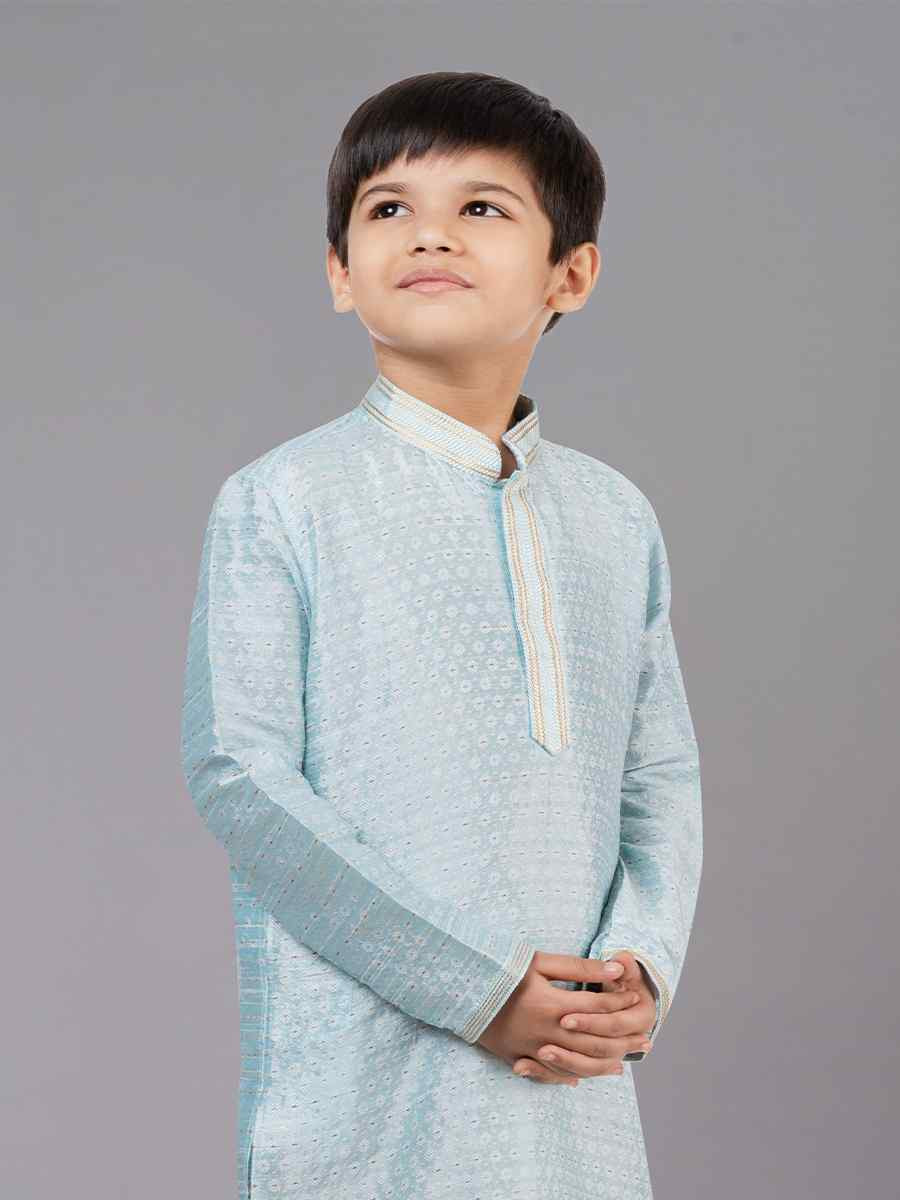 Sky Blue Polyester Cotton Embroidered Festival Traditional Kurta Pyjama Boys Wear