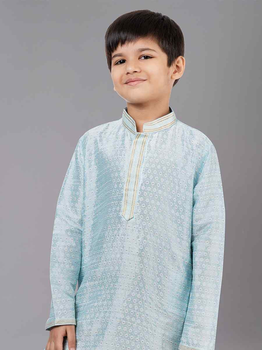 Sky Blue Polyester Cotton Embroidered Festival Traditional Kurta Pyjama Boys Wear